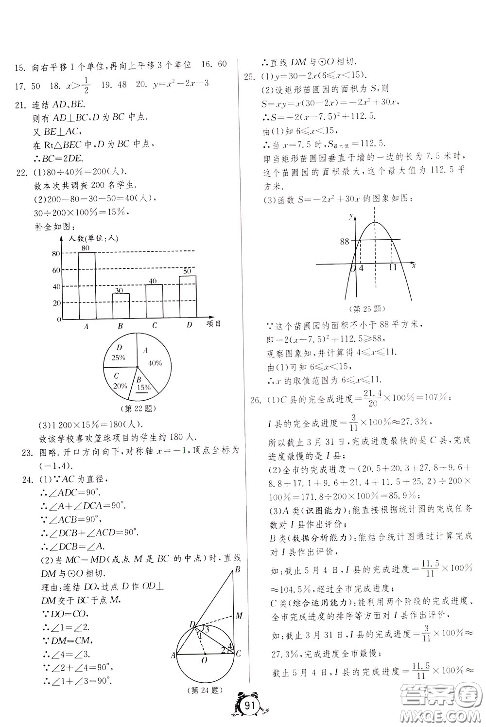 2020年單元雙測全程提優(yōu)測評(píng)卷數(shù)學(xué)九年級(jí)下冊(cè)HSD華師大版參考答案