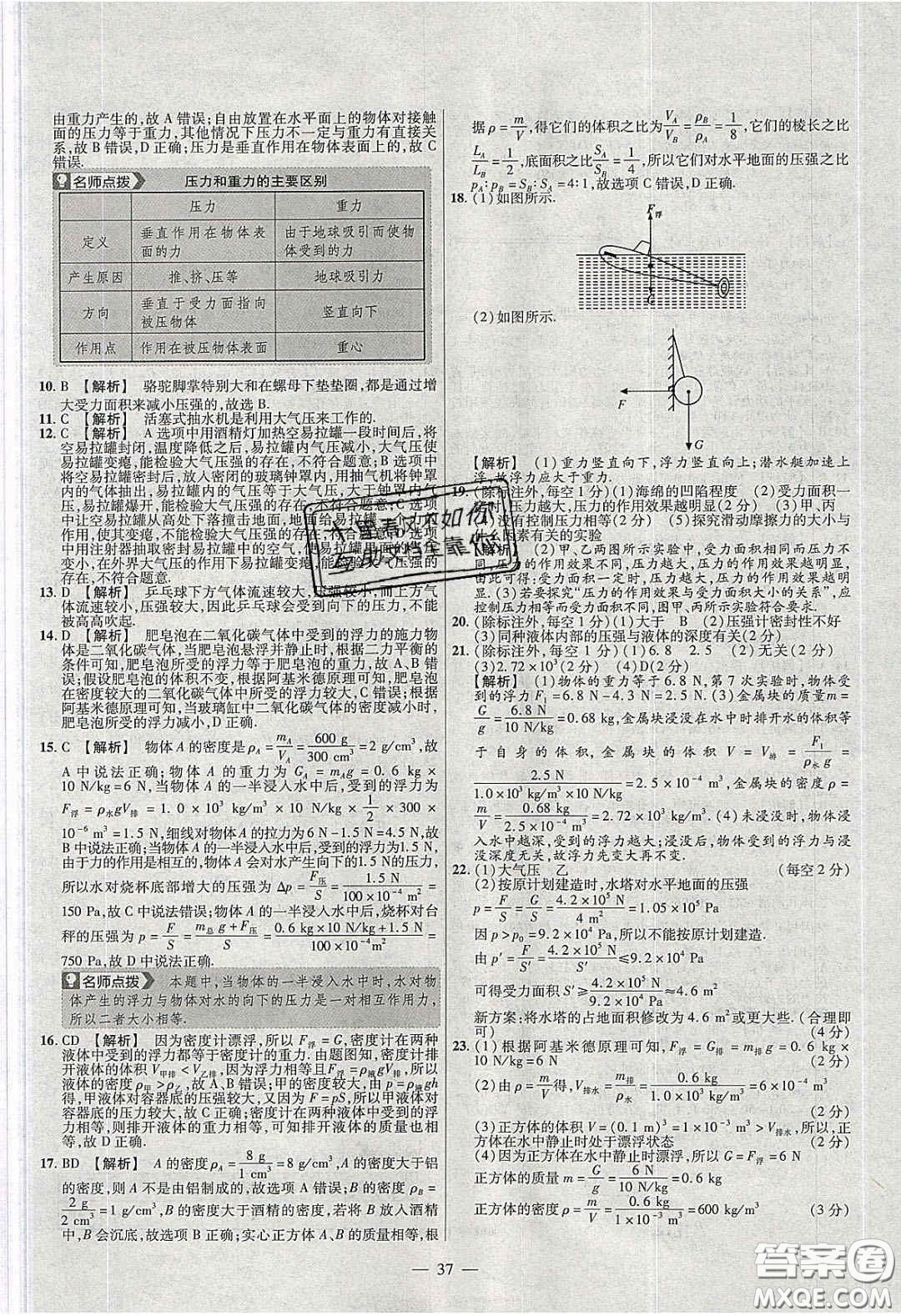 2020年金考卷活頁(yè)題選名師名題單元雙測(cè)八年級(jí)物理下冊(cè)北師大版答案