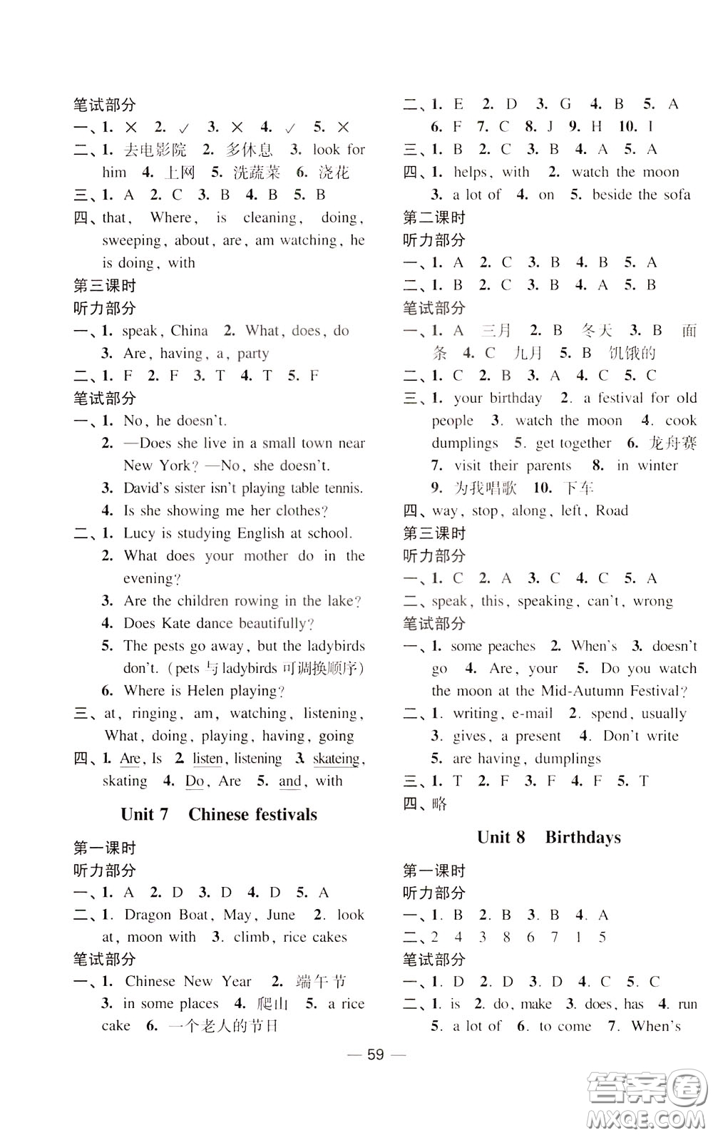 2020年隨堂練1加2課課練單元卷英語五年級(jí)下冊(cè)江蘇版參考答案