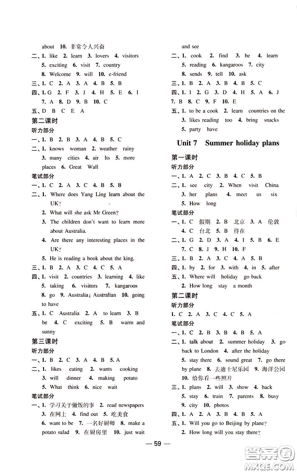 2020年隨堂練1加2課課練單元卷英語六年級(jí)下冊江蘇版參考答案