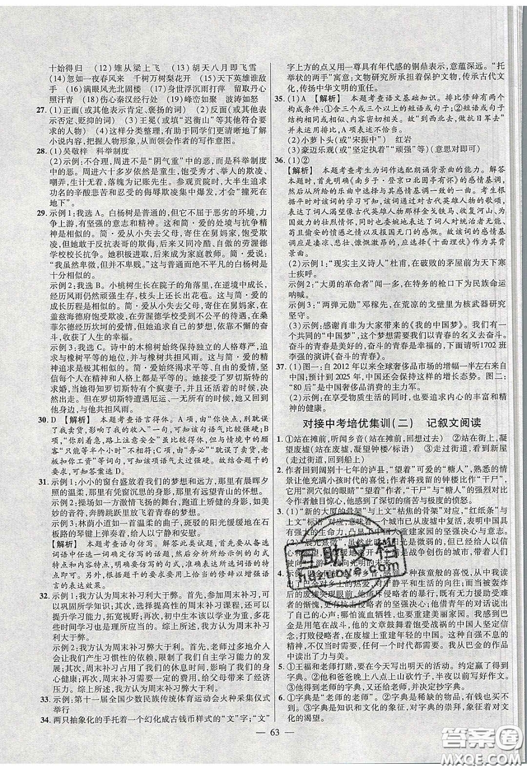 2020年金考卷活頁題選名師名題單元雙測(cè)九年級(jí)語文下冊(cè)人教版答案