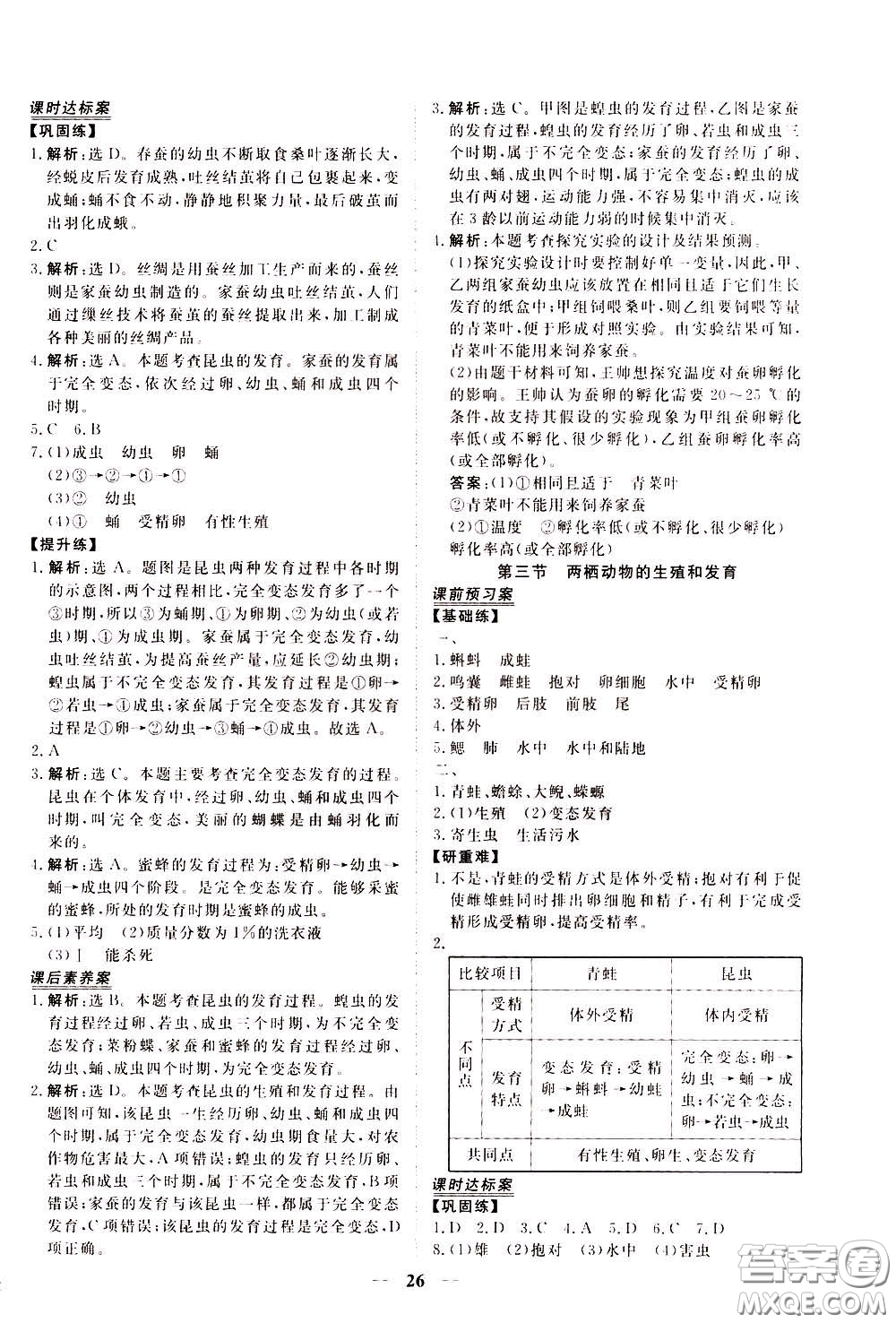 2020年新坐標(biāo)同步練習(xí)生物八年級(jí)下冊(cè)人教版參考答案