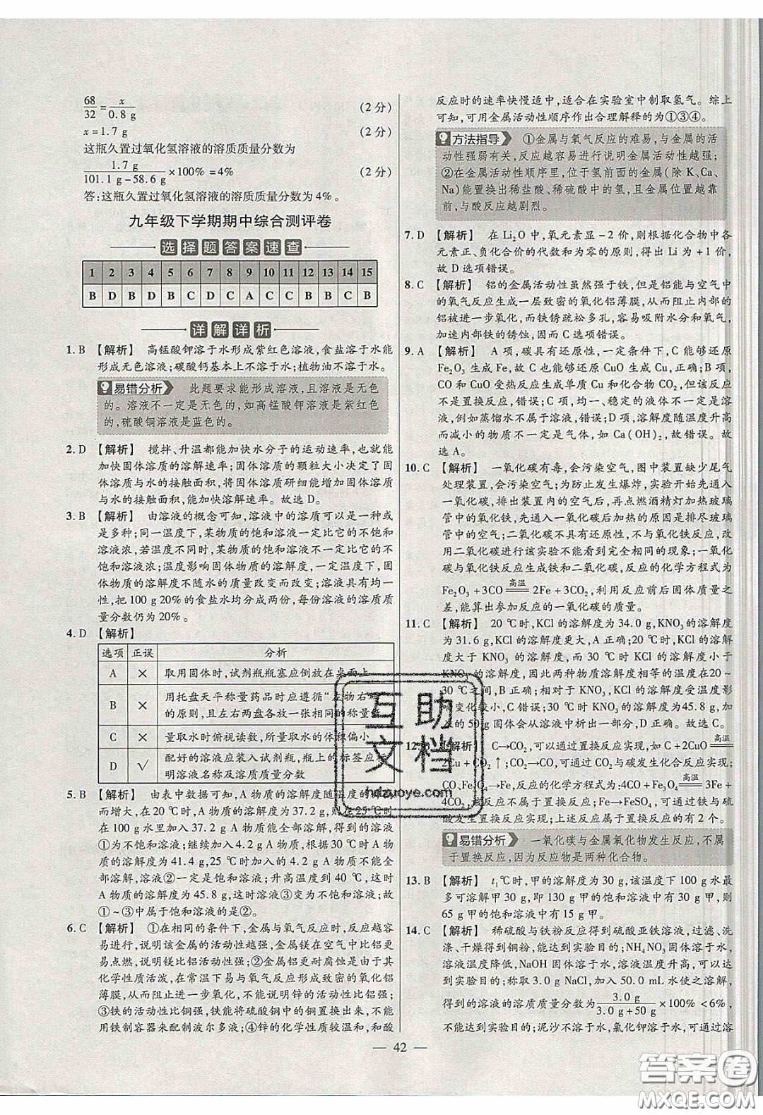 2020年金考卷活頁(yè)題選名師名題單元雙測(cè)九年級(jí)化學(xué)下冊(cè)人教版答案