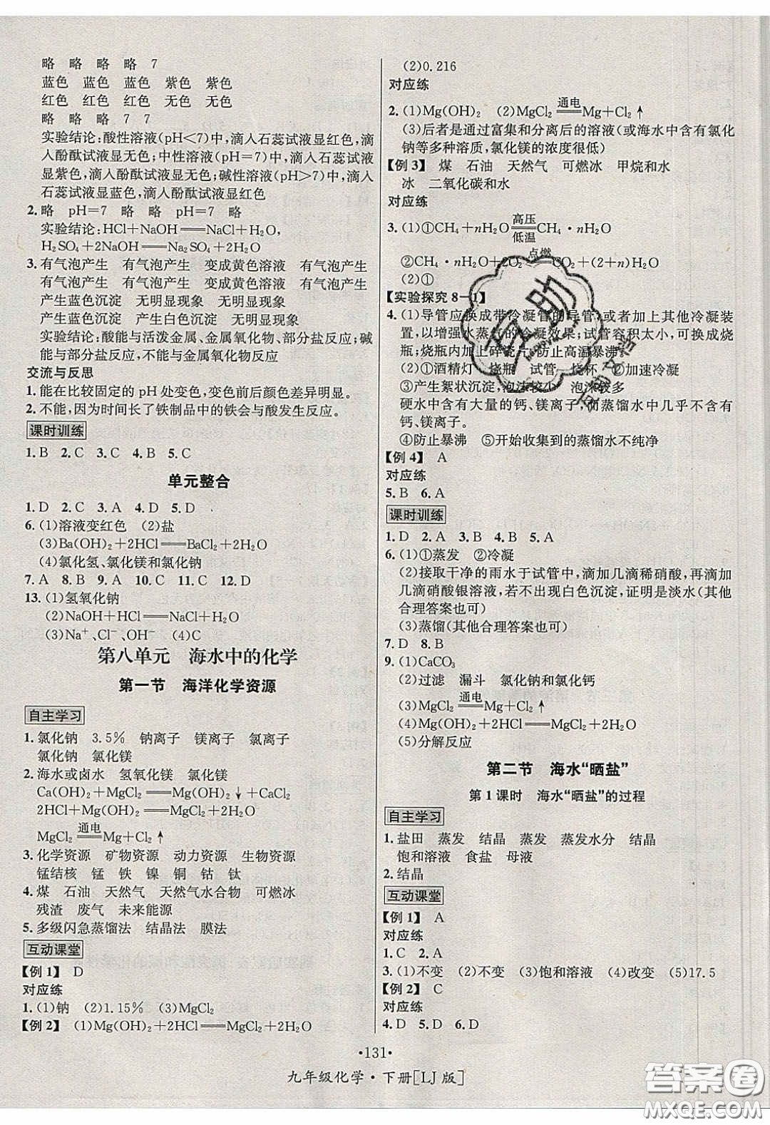 2020優(yōu)學名師名題九年級化學下冊魯教版答案