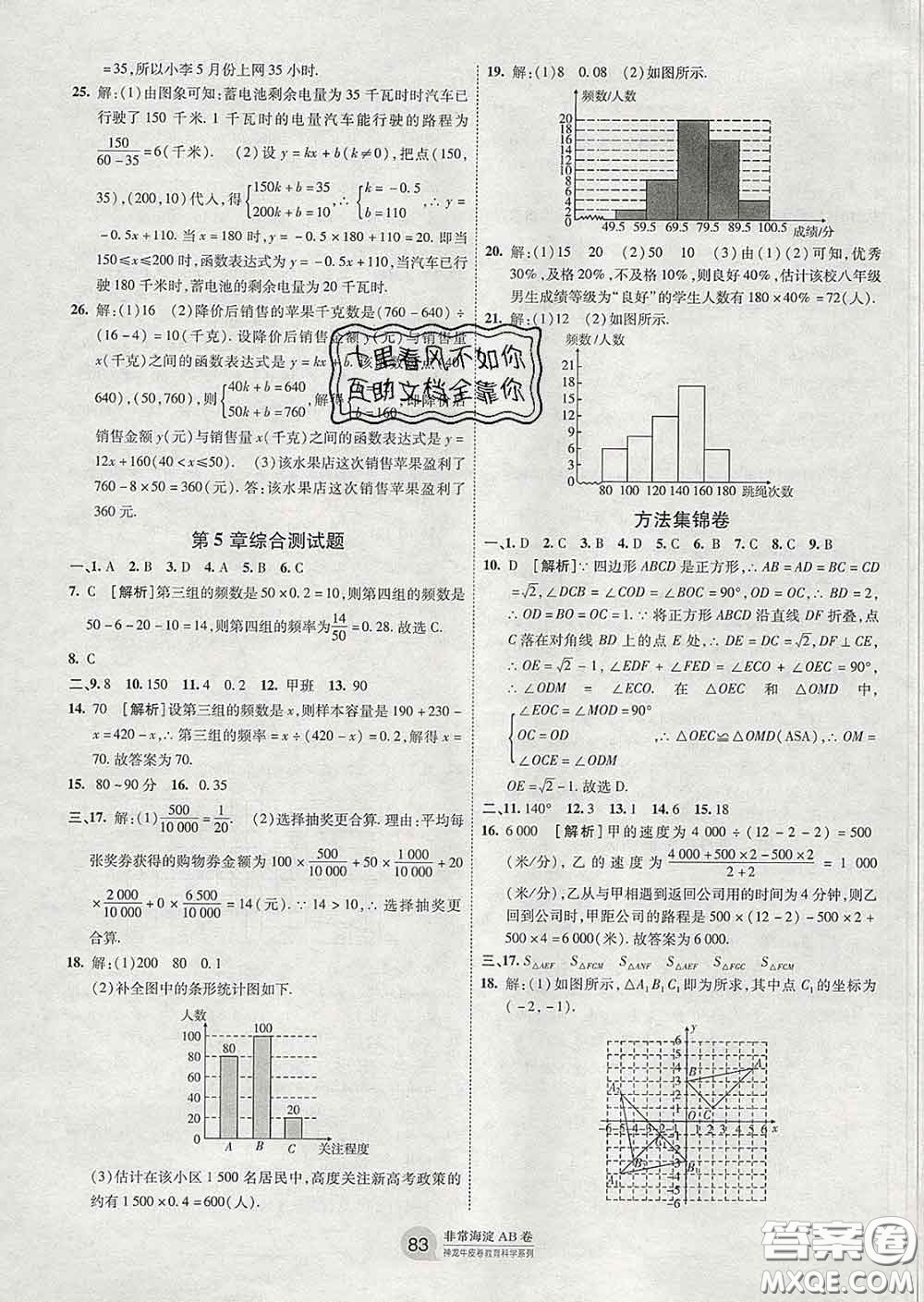 2020新版非常海淀單元測(cè)試AB卷八年級(jí)數(shù)學(xué)下冊(cè)湘教版答案