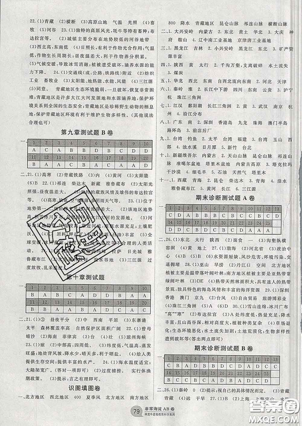 2020新版非常海淀單元測試AB卷八年級地理下冊商務星球版答案