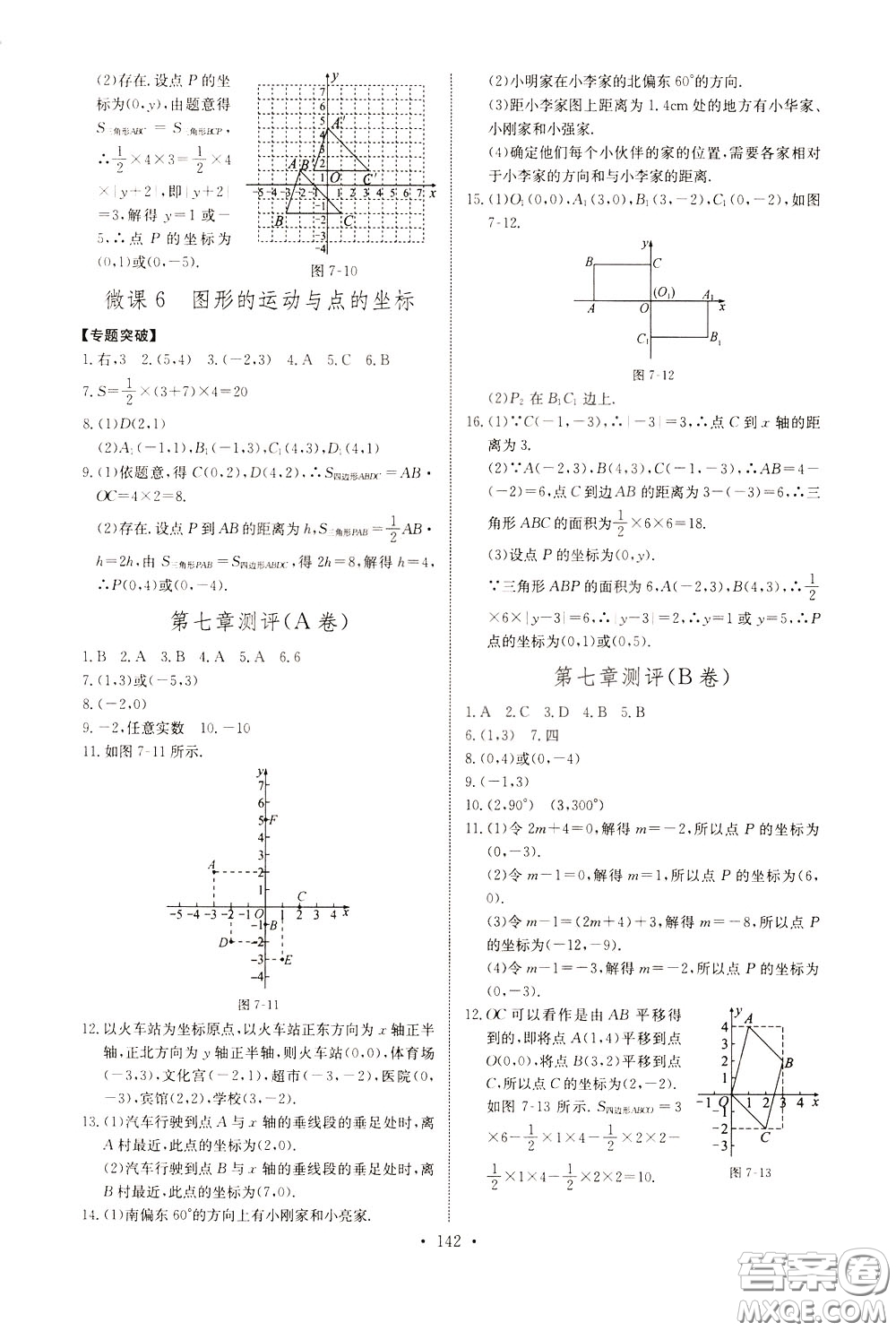 2020年長江全能學(xué)案同步練習(xí)冊數(shù)學(xué)七年級下冊人教版參考答案