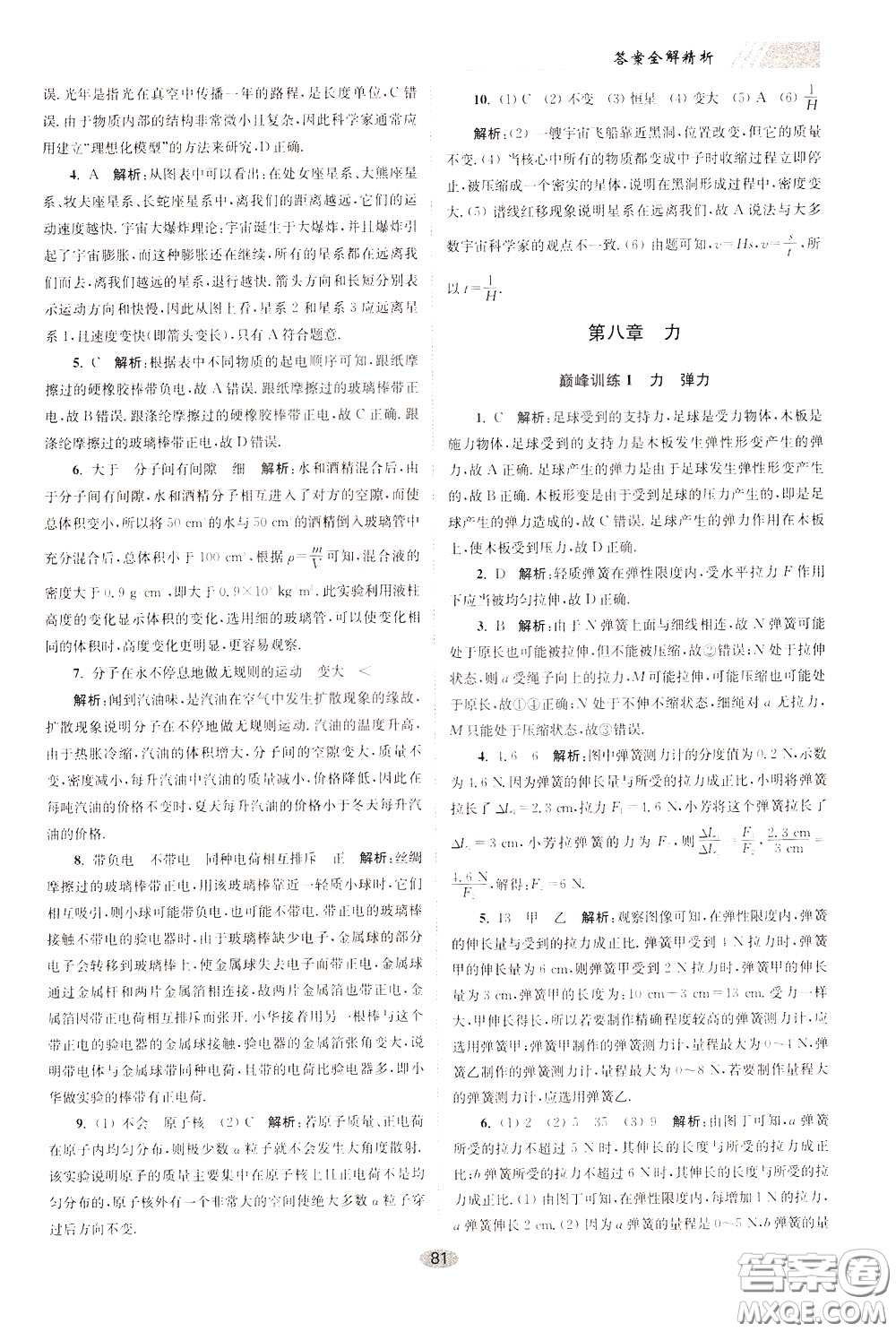 2020年初中物理小題狂做巔峰版八年級下冊蘇科版參考答案