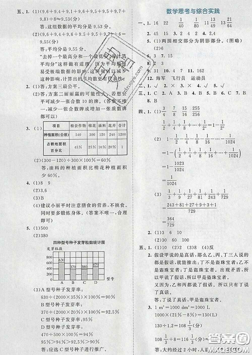 西安出版社2020新版53全優(yōu)卷六年級(jí)數(shù)學(xué)下冊(cè)人教版答案