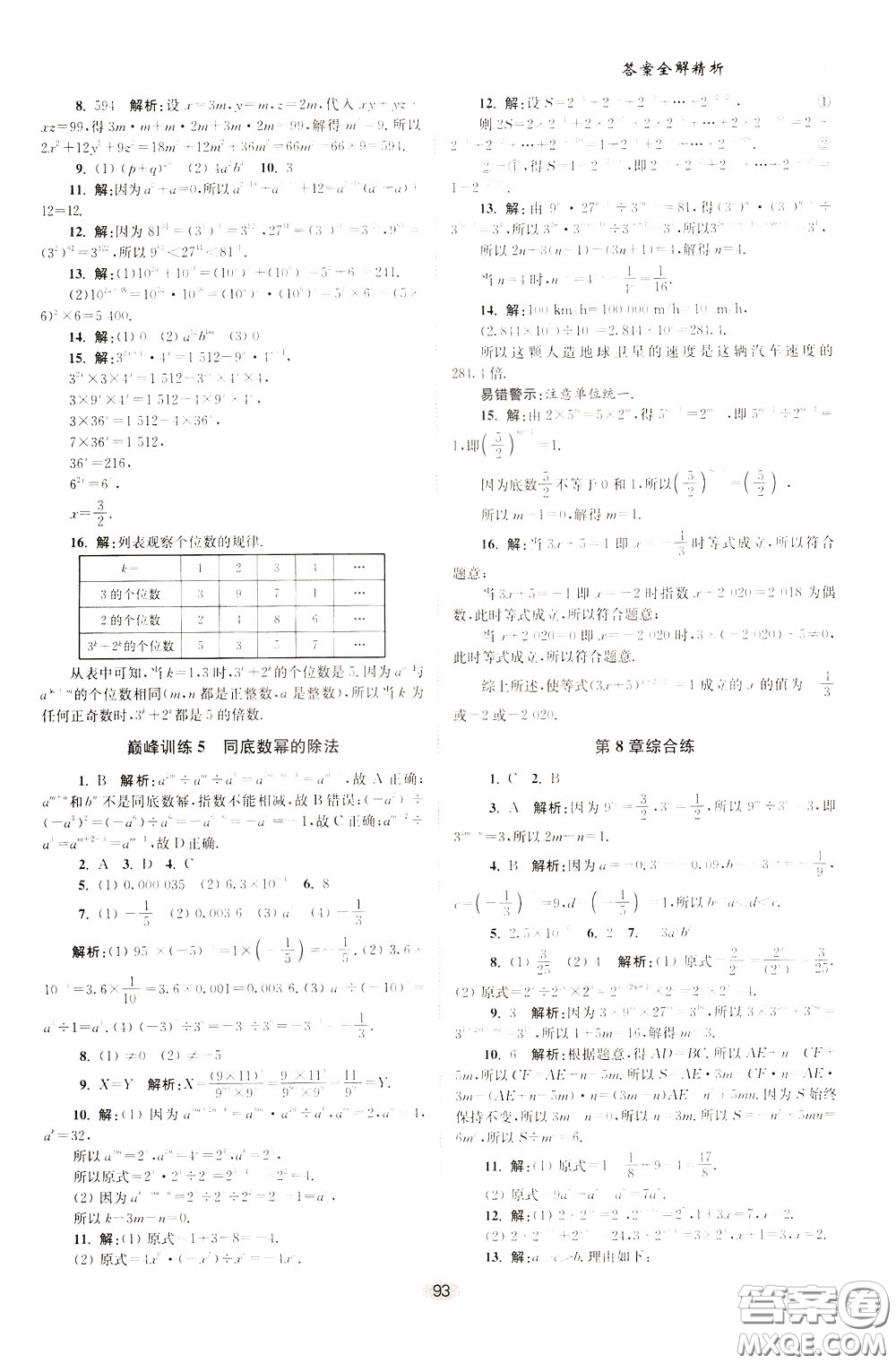 2020年初中數(shù)學(xué)小題狂做巔峰版七年級(jí)下冊(cè)蘇科版參考答案