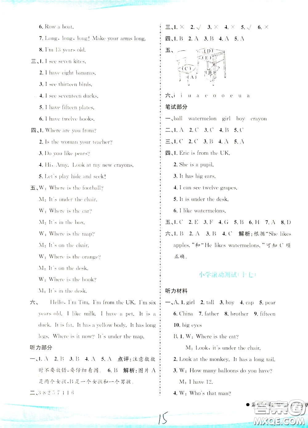 孟建平系列叢書(shū)2020年小學(xué)滾動(dòng)測(cè)試英語(yǔ)三年級(jí)下冊(cè)R人教版參考答案