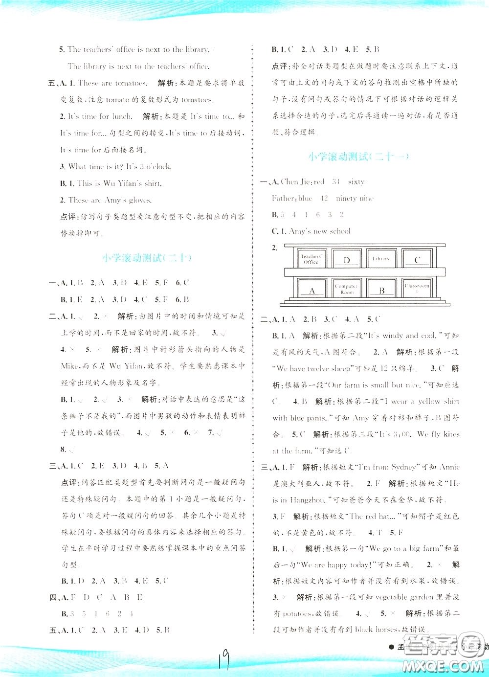 孟建平系列叢書(shū)2020年小學(xué)滾動(dòng)測(cè)試英語(yǔ)四年級(jí)下冊(cè)R人教版參考答案