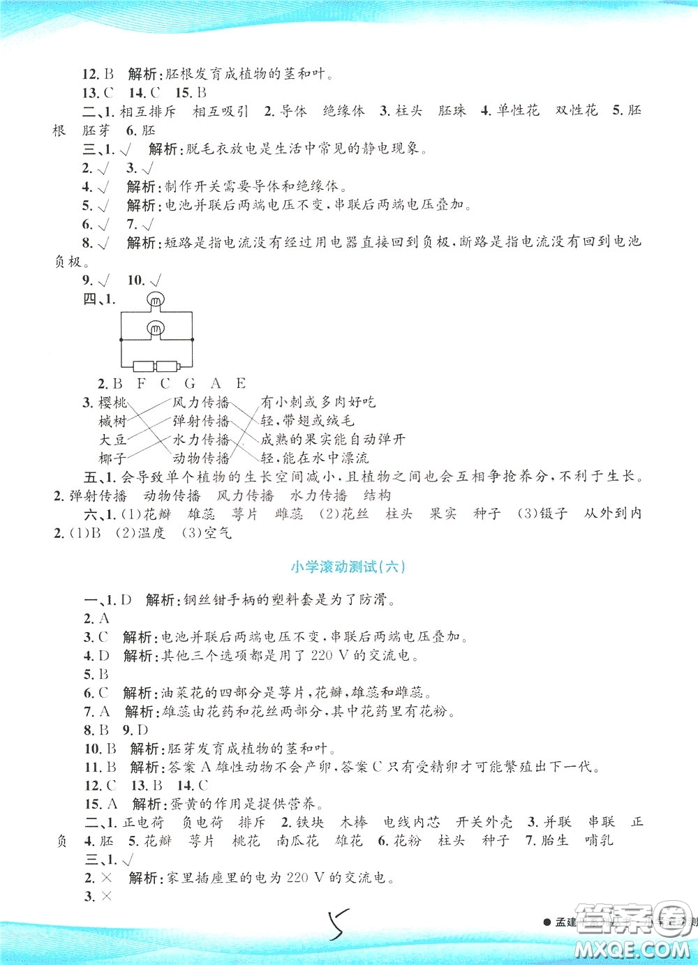 孟建平系列叢書2020年小學(xué)滾動(dòng)測(cè)試科學(xué)四年級(jí)下冊(cè)J教科版參考答案