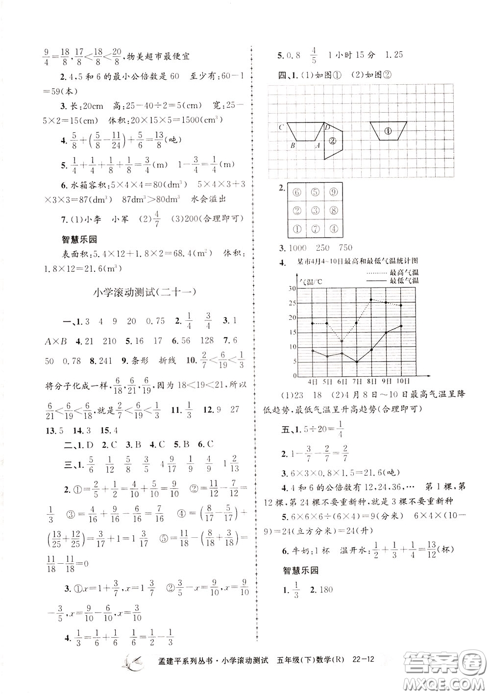 孟建平系列叢書2020年小學(xué)滾動測試數(shù)學(xué)五年級下冊R人教版參考答案