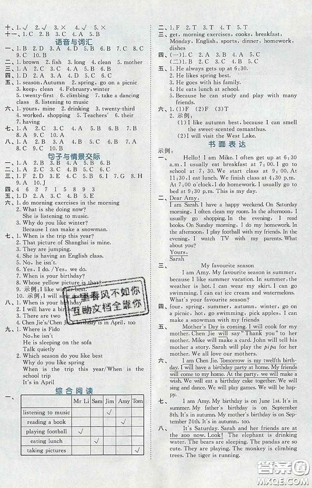 西安出版社2020新版53全優(yōu)卷五年級(jí)英語下冊(cè)人教版答案