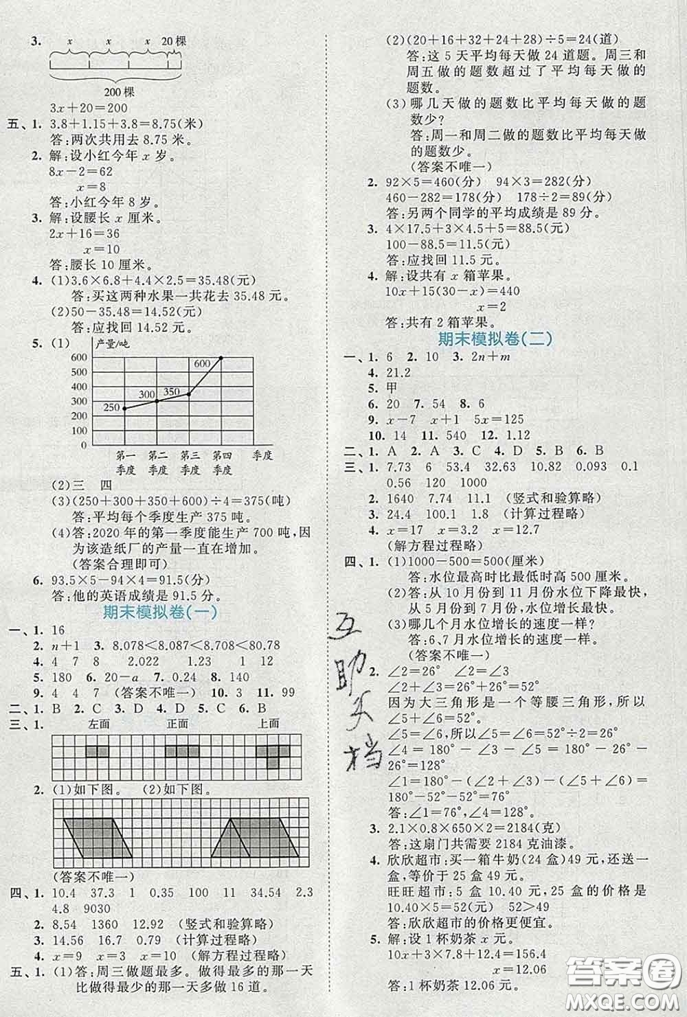 西安出版社2020新版53全優(yōu)卷四年級(jí)數(shù)學(xué)下冊(cè)北師版答案