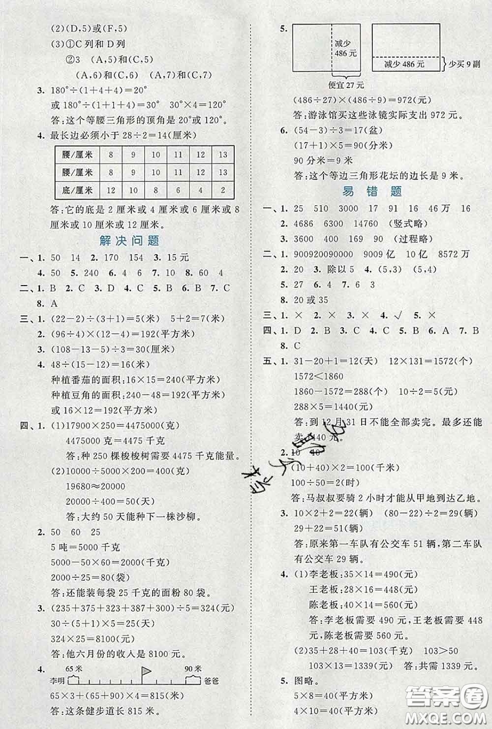 西安出版社2020新版53全優(yōu)卷四年級(jí)數(shù)學(xué)下冊(cè)蘇教版答案