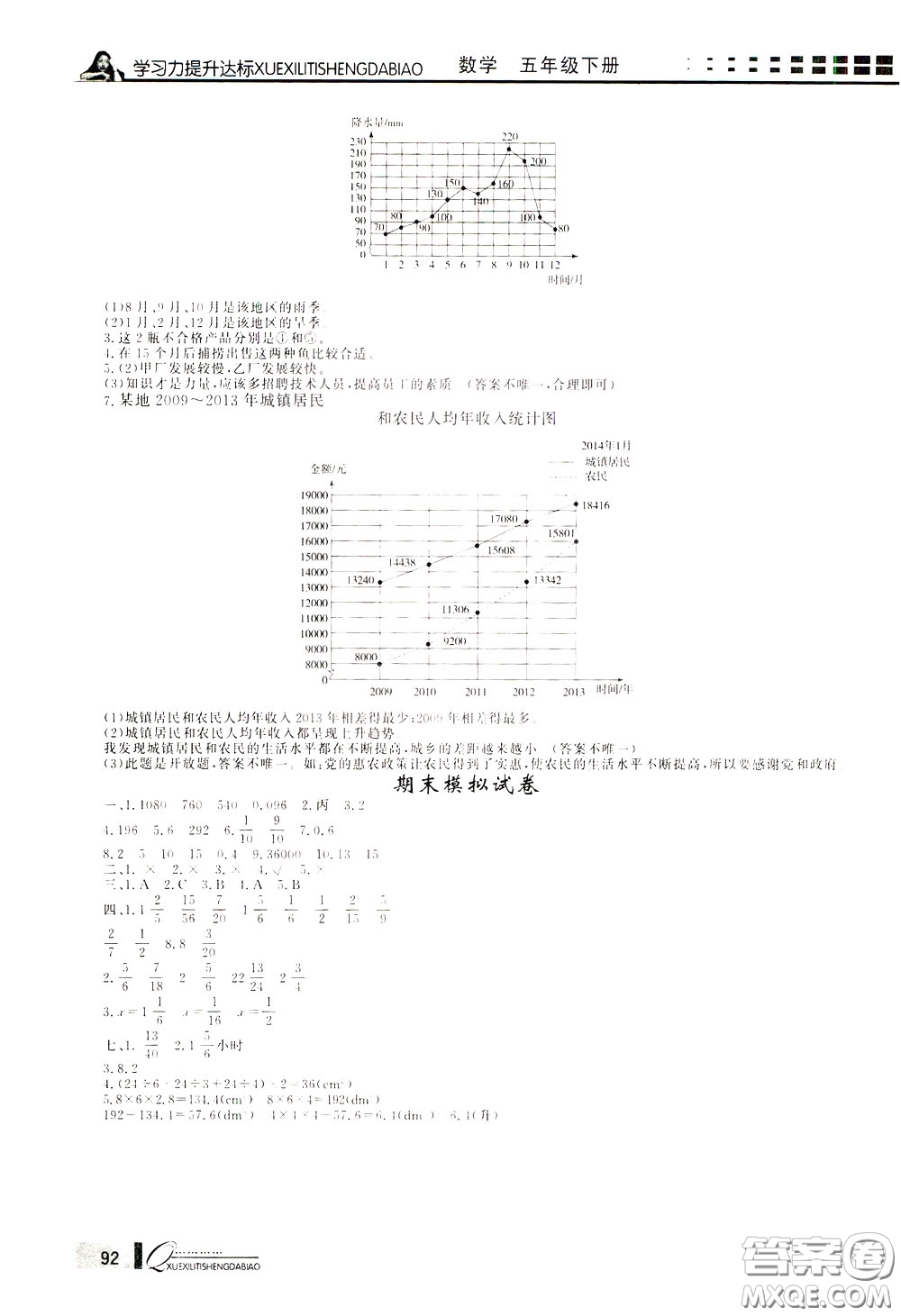 花山小狀元2020年學(xué)習(xí)力提升達(dá)標(biāo)數(shù)學(xué)五年級(jí)下冊(cè)參考答案