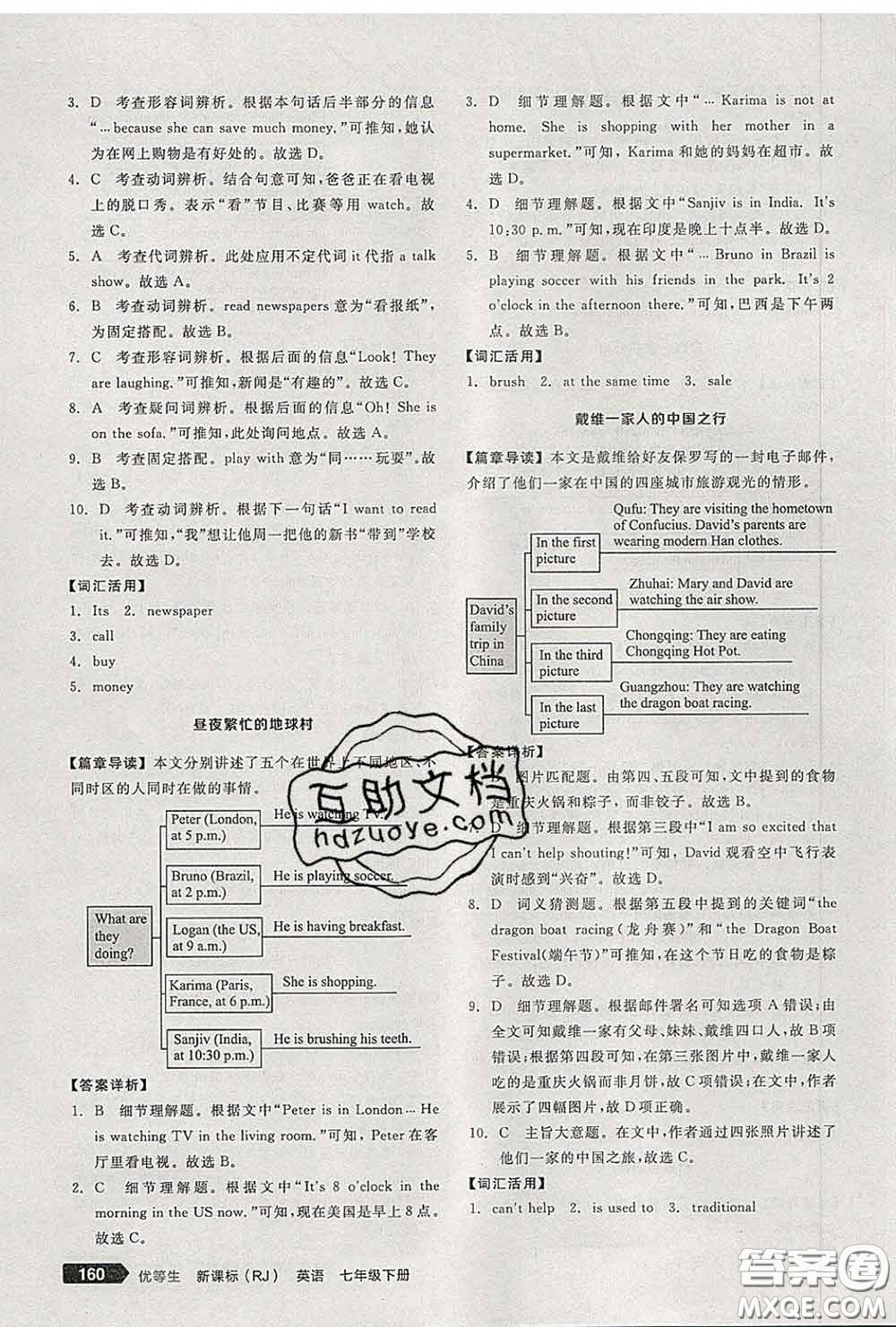 陽光出版社2020春全品優(yōu)等生七年級英語下冊人教版答案