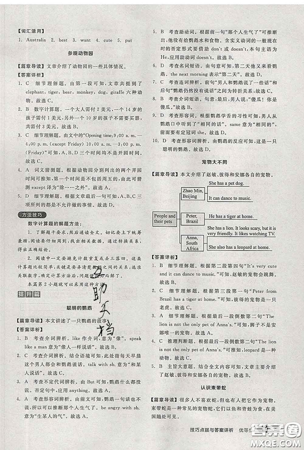 陽光出版社2020春全品優(yōu)等生七年級英語下冊人教版答案