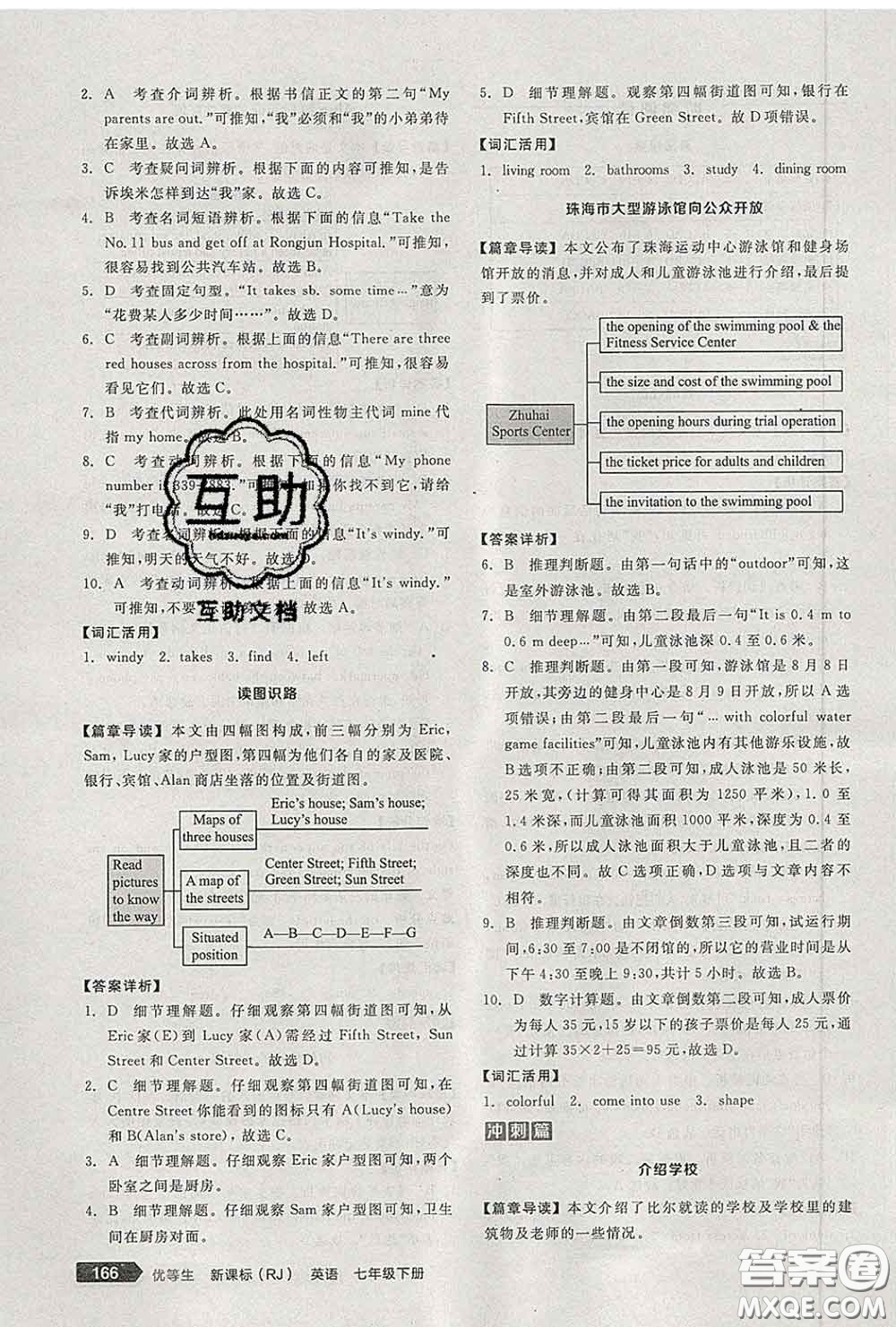 陽光出版社2020春全品優(yōu)等生七年級英語下冊人教版答案