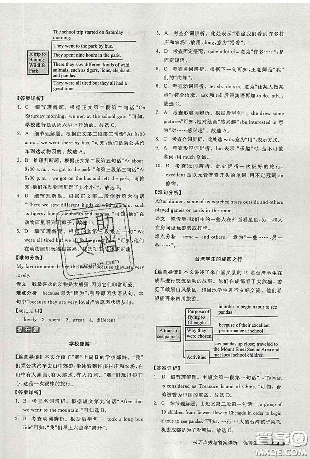 陽光出版社2020春全品優(yōu)等生七年級英語下冊人教版答案