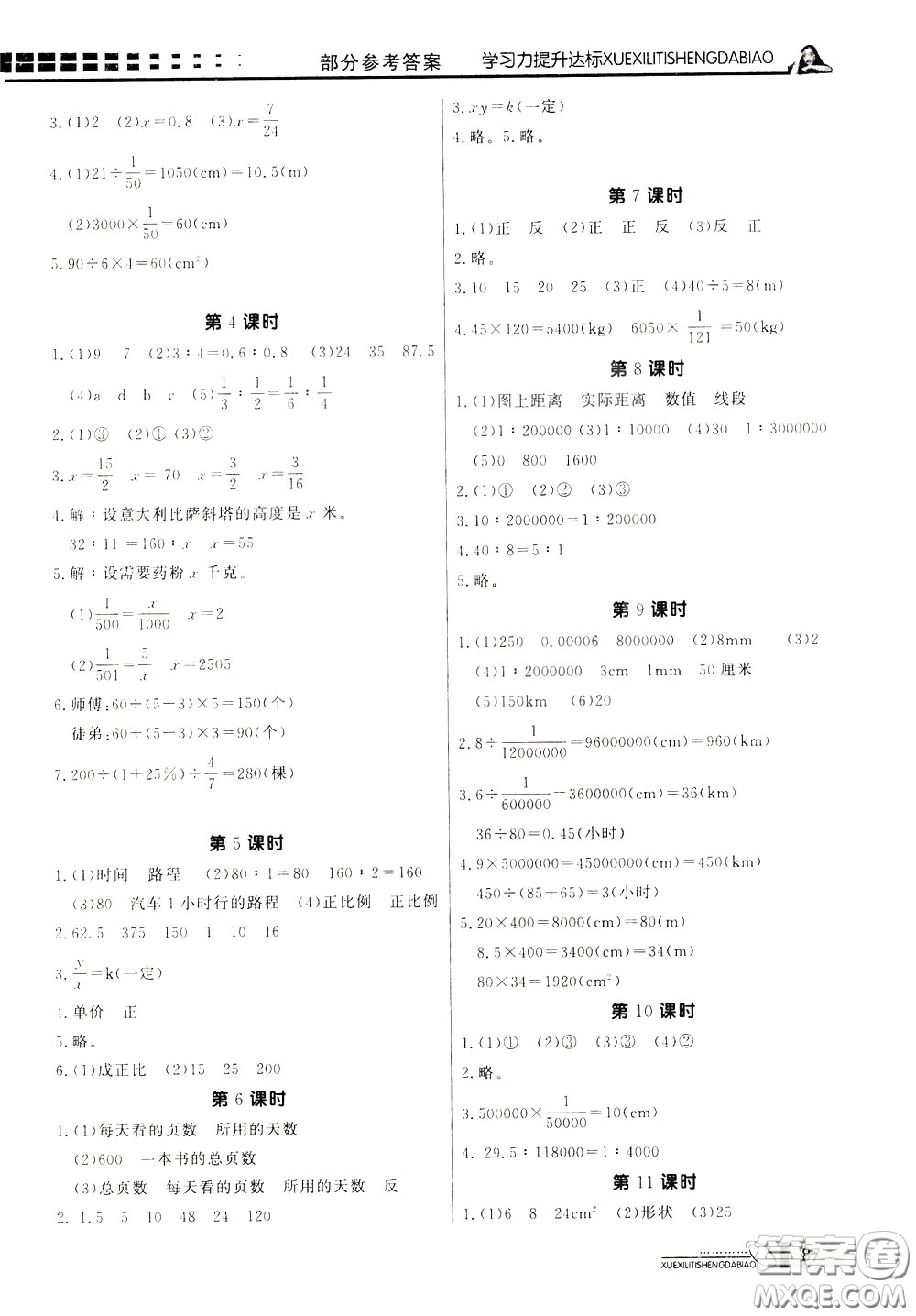 花山小狀元2020年學(xué)習(xí)力提升達(dá)標(biāo)數(shù)學(xué)六年級下冊參考答案