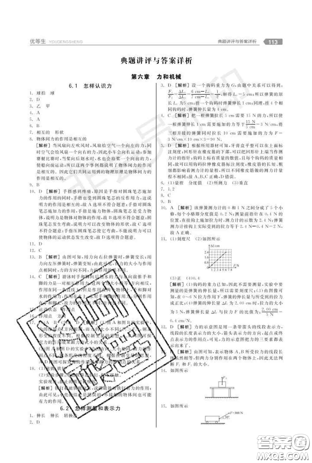 陽光出版社2020春全品優(yōu)等生八年級物理下冊滬粵版答案