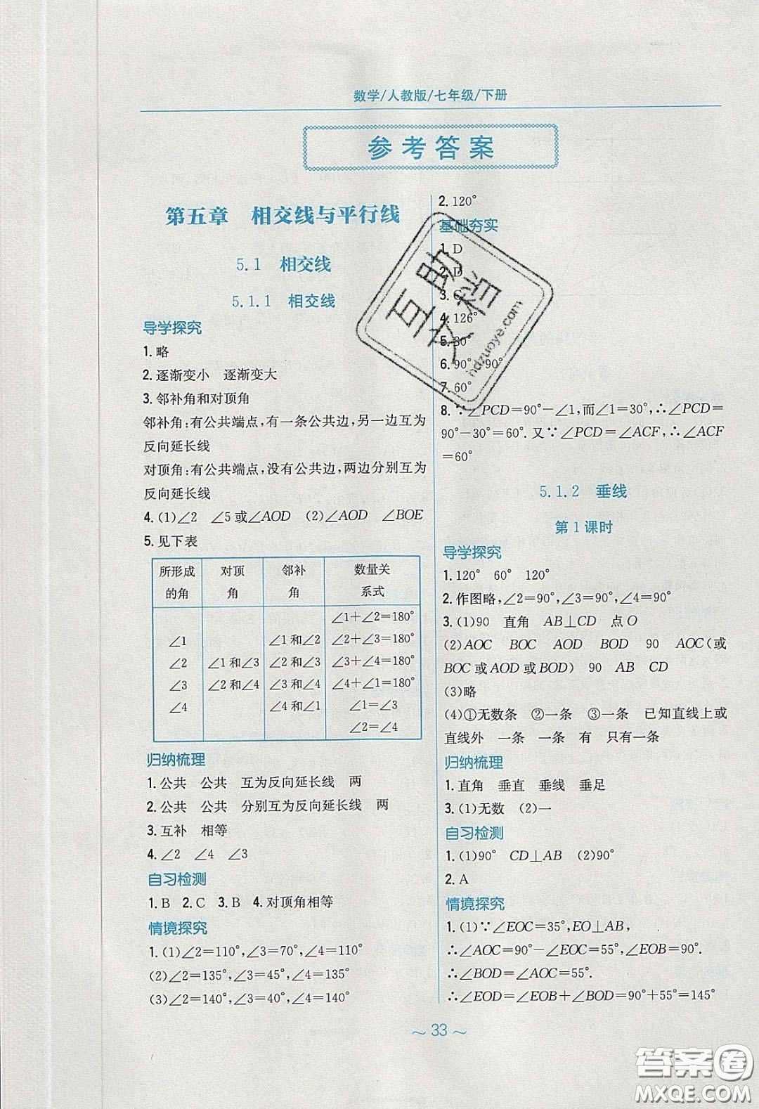 安徽教育出版社2020年新編基礎(chǔ)訓(xùn)練七年級(jí)數(shù)學(xué)下冊(cè)人教版答案