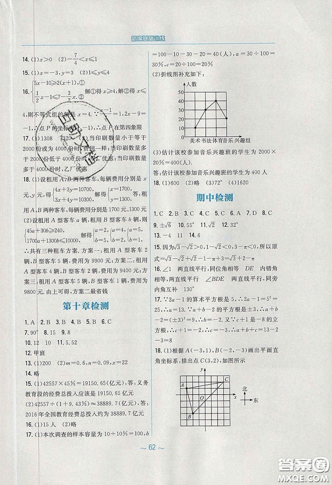 安徽教育出版社2020年新編基礎(chǔ)訓(xùn)練七年級(jí)數(shù)學(xué)下冊(cè)人教版答案