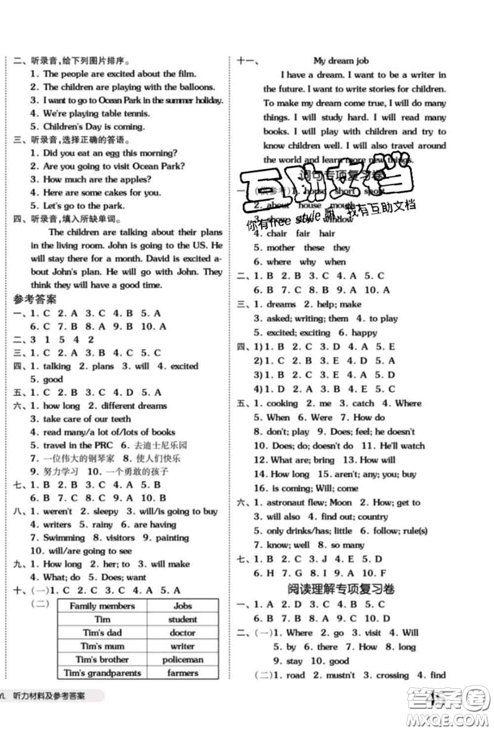 陽光出版社2020新版全品小復習六年級英語下冊譯林版答案