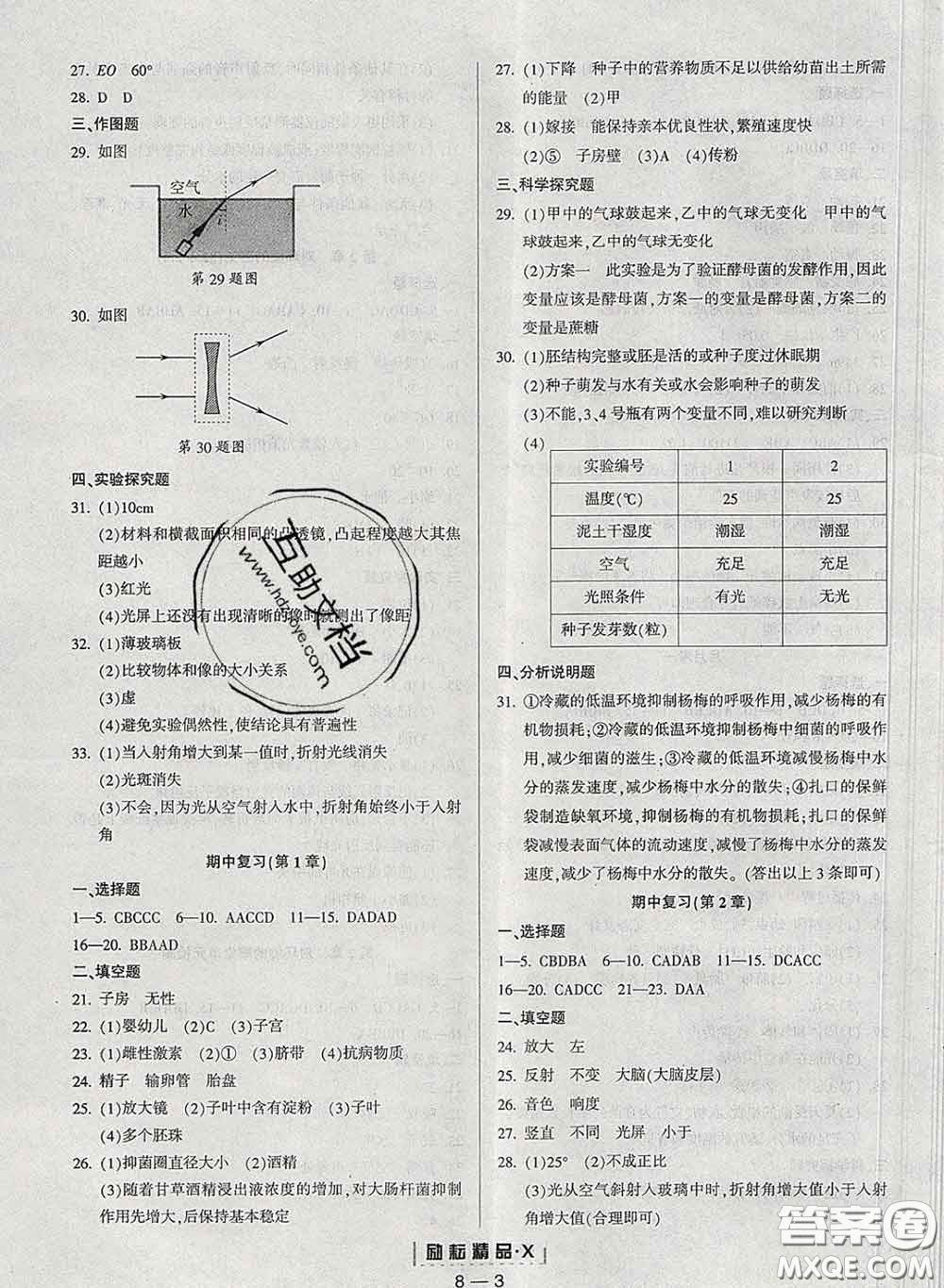 勵(lì)耘書業(yè)2020春勵(lì)耘活頁七年級(jí)科學(xué)下冊(cè)浙教版答案