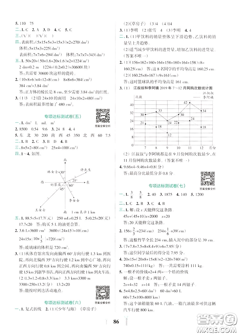 2020年小學(xué)學(xué)霸沖A卷數(shù)學(xué)五年級下冊BS版北師版參考答案