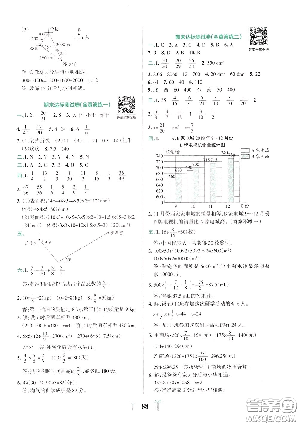 2020年小學(xué)學(xué)霸沖A卷數(shù)學(xué)五年級下冊BS版北師版參考答案