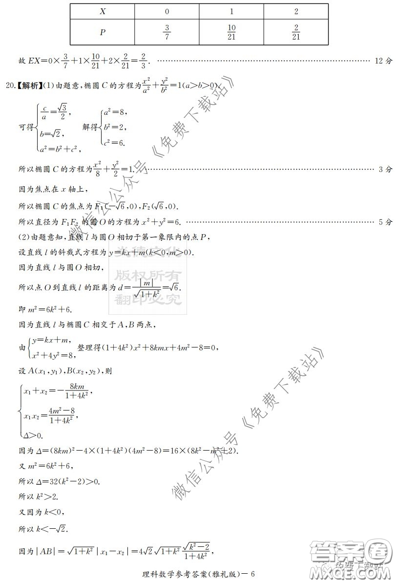 炎德英才大聯(lián)考雅禮中學2020屆高三月考試卷七理科數(shù)學試題及答案