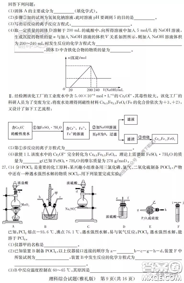 炎德英才大聯(lián)考雅禮中學2020屆高三月考試卷七理科綜合試題及答案