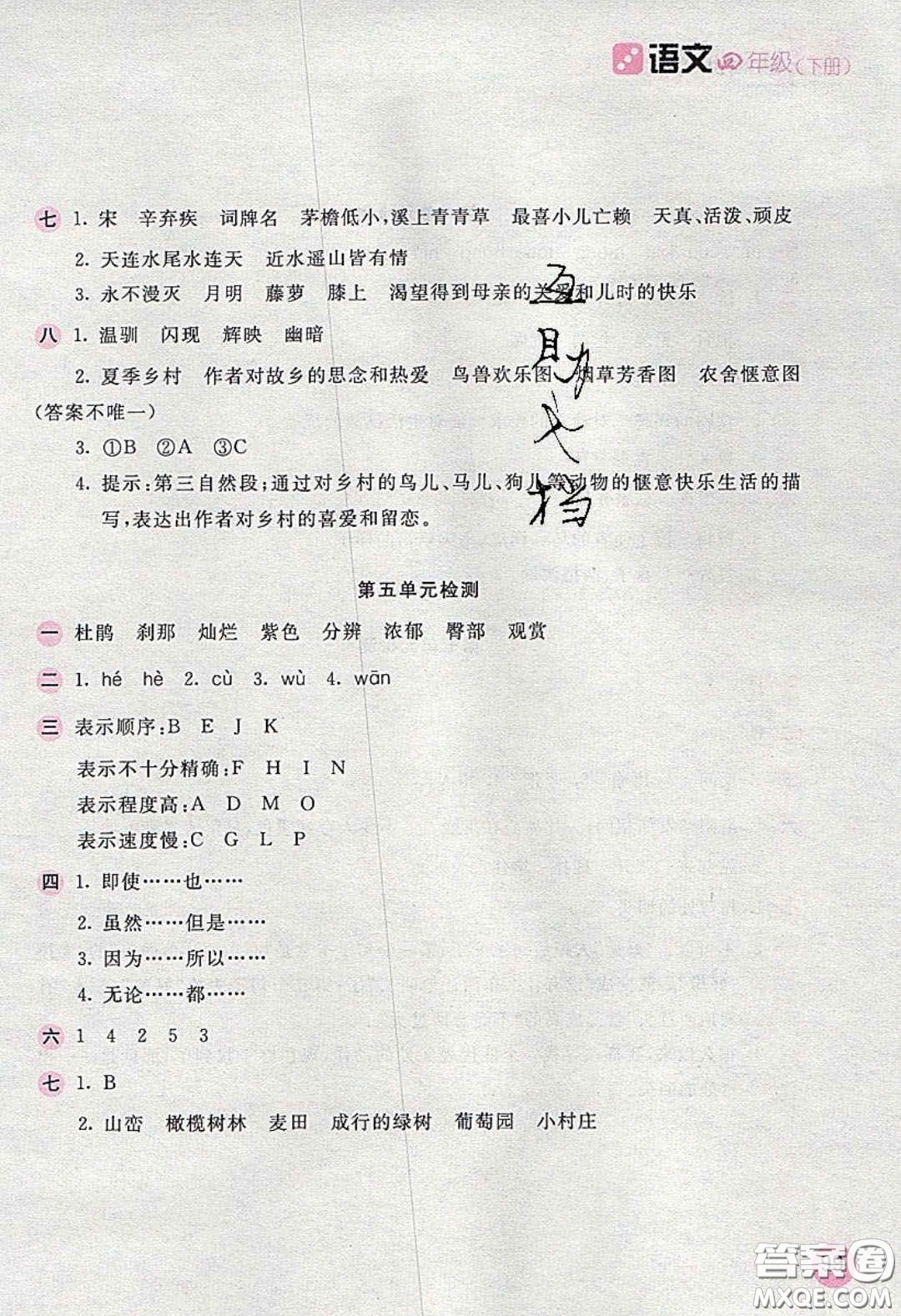 2020年新編基礎(chǔ)訓(xùn)練四年級(jí)語文下冊(cè)人教版答案