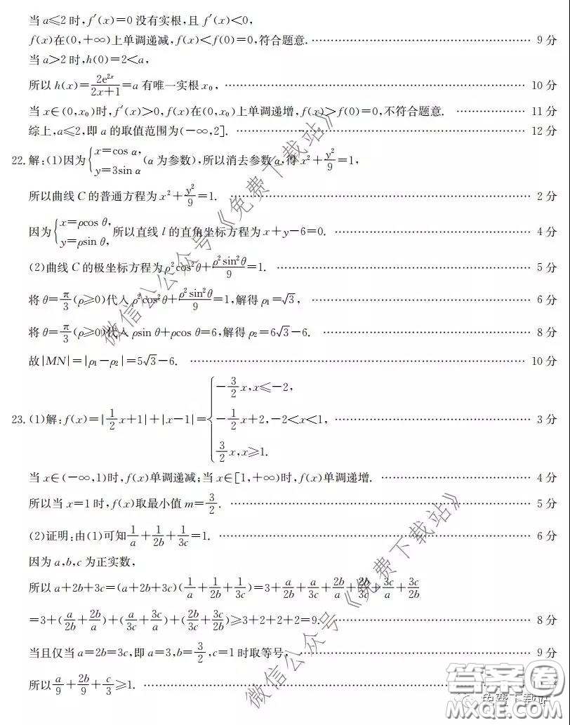 2020屆湖南金太陽(yáng)高三3月聯(lián)考理科數(shù)學(xué)試題及答案