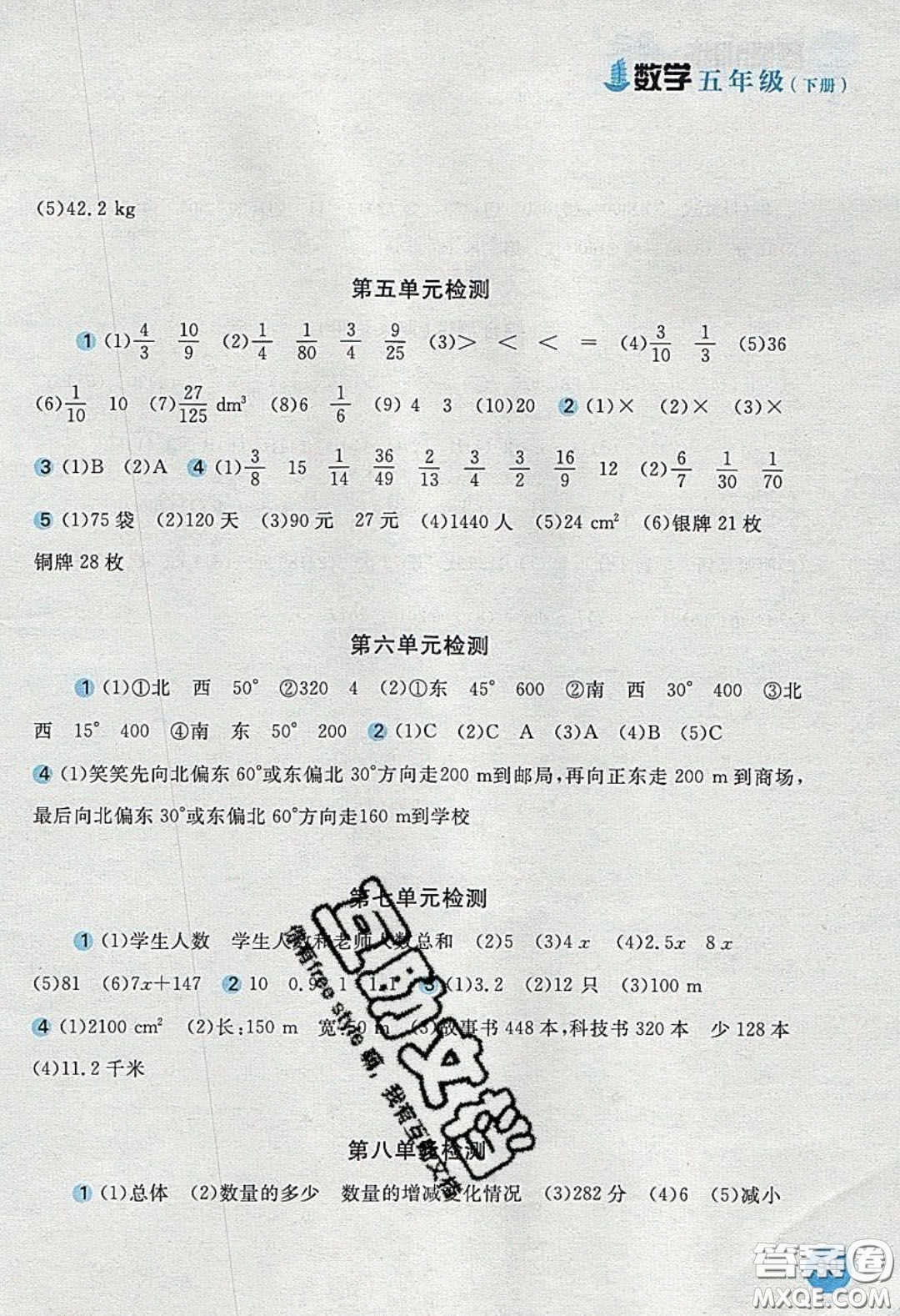 2020年新編基礎(chǔ)訓(xùn)練五年級(jí)數(shù)學(xué)下冊人教版答案