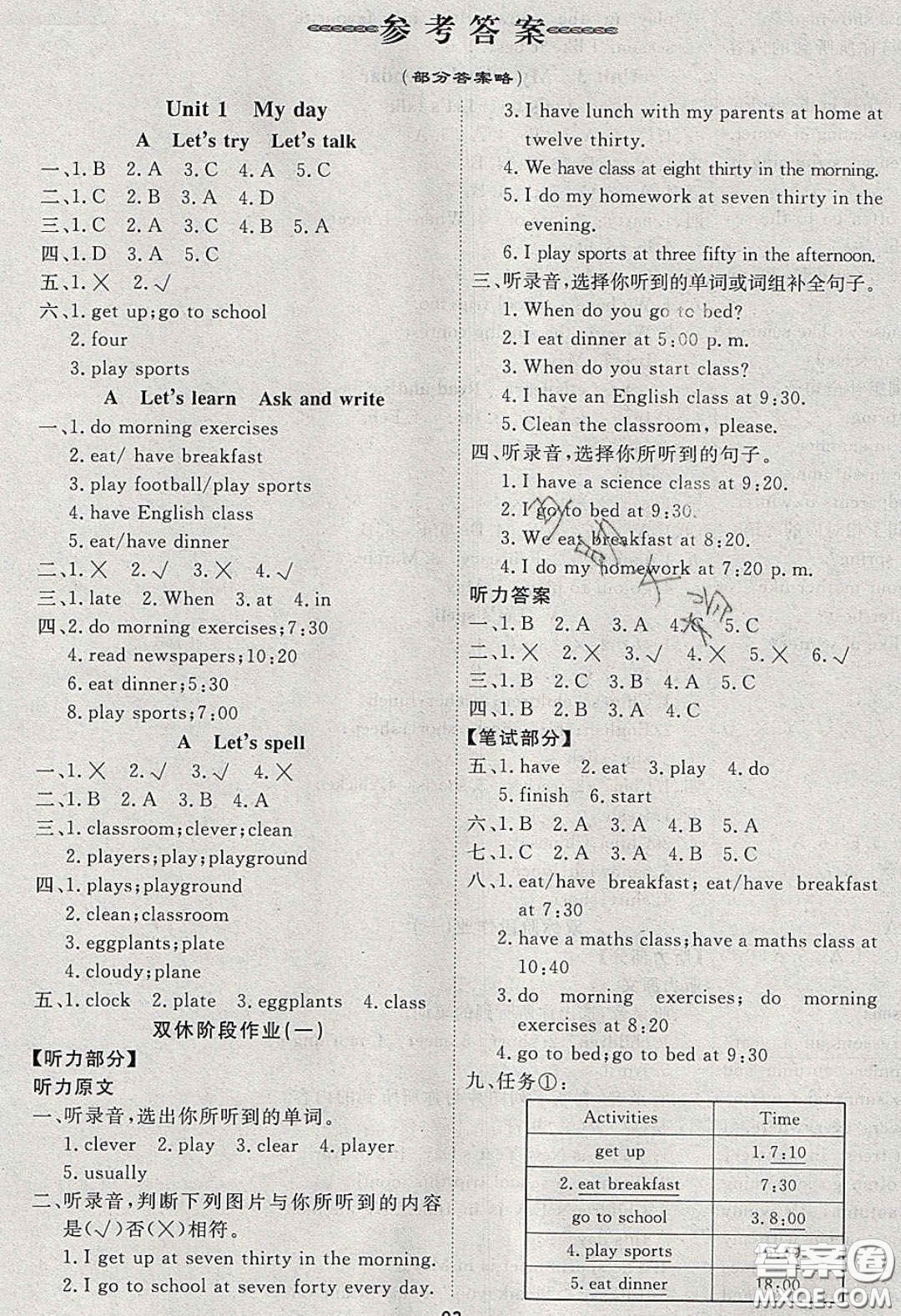 2020春快樂小博士鞏固與提高五年級(jí)英語(yǔ)下冊(cè)人教版答案