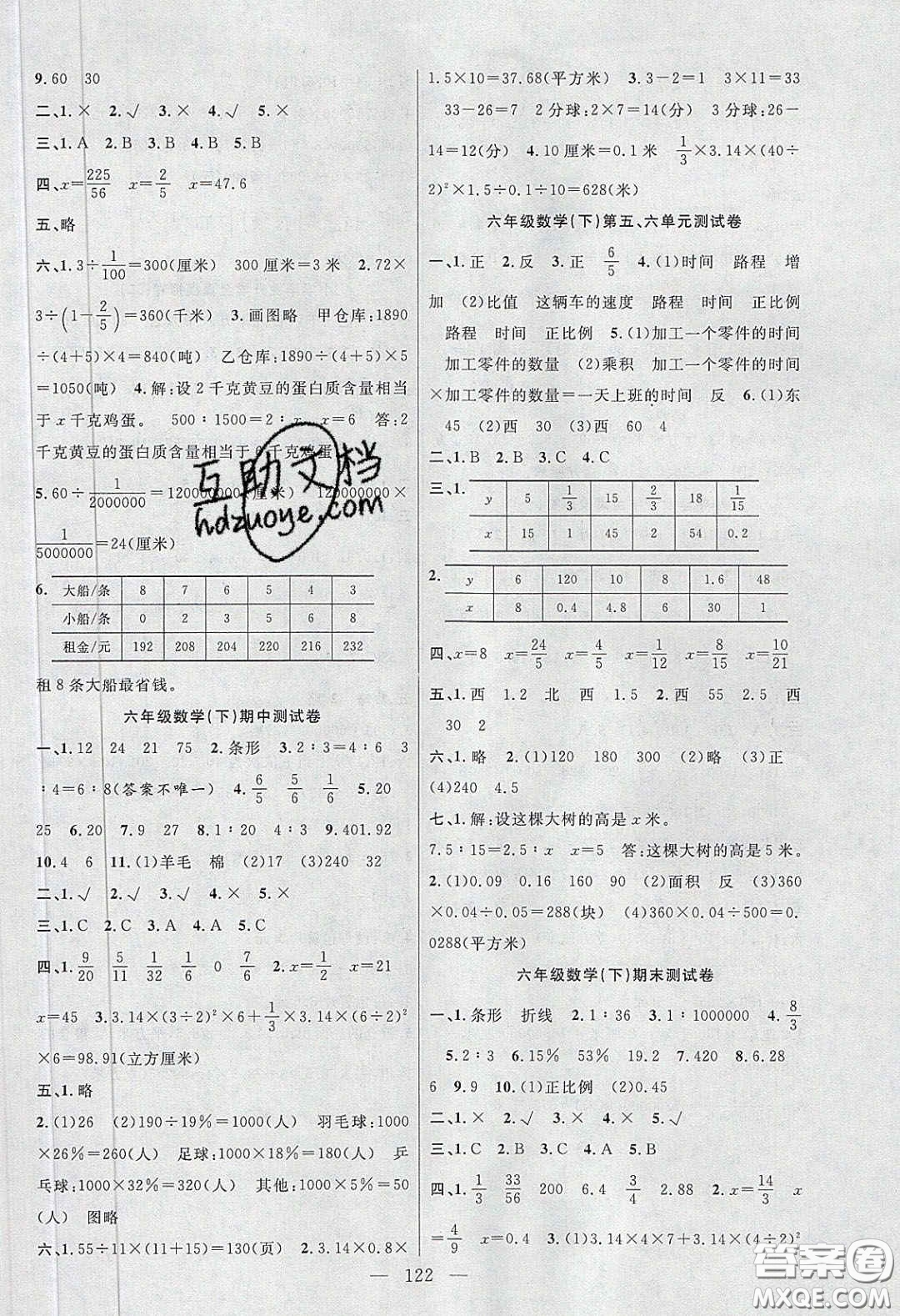 陽(yáng)光出版社2020春快樂(lè)練習(xí)作業(yè)本六年級(jí)數(shù)學(xué)下冊(cè)蘇教版答案