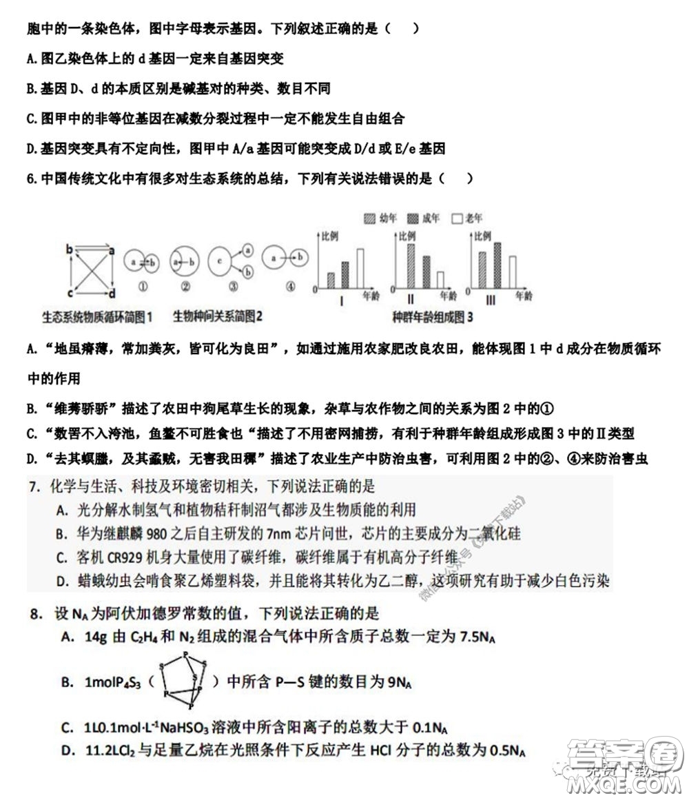 衡水中學2020年高三下學期第七次調研考試理科綜合試題及答案