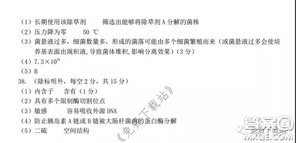 龍巖市2020年高中畢業(yè)班教學(xué)質(zhì)量檢查理科綜合答案