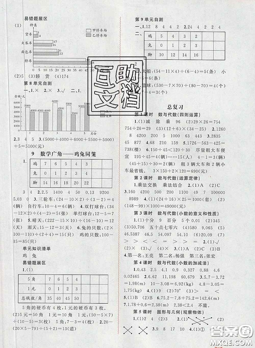 2020新版新課程學(xué)習(xí)與測(cè)評(píng)同步學(xué)習(xí)四年級(jí)數(shù)學(xué)下冊(cè)人教版答案