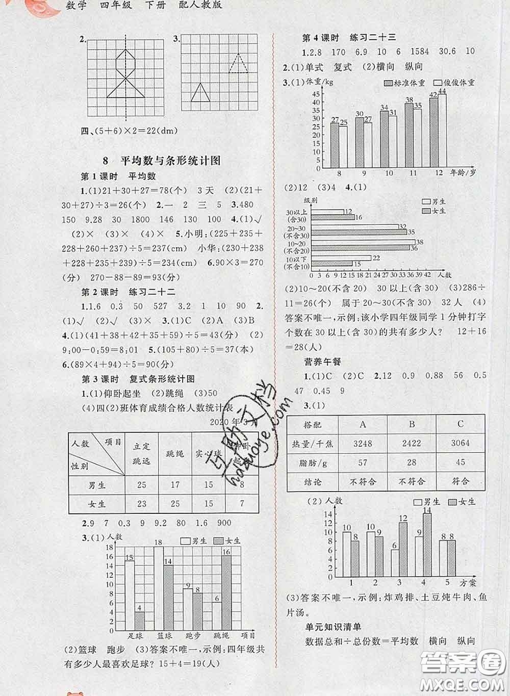 2020新版新課程學(xué)習(xí)與測(cè)評(píng)同步學(xué)習(xí)四年級(jí)數(shù)學(xué)下冊(cè)人教版答案