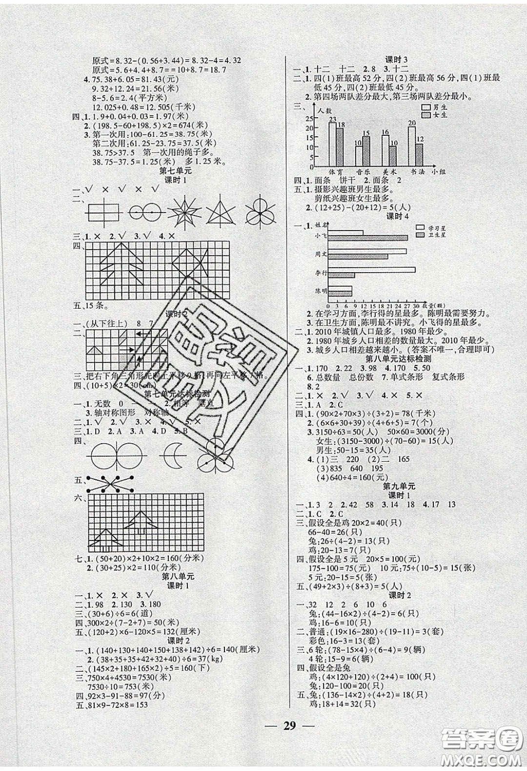 吉林教育出版社2020年伴你快樂成長(zhǎng)開心作業(yè)四年級(jí)數(shù)學(xué)下冊(cè)人教版答案