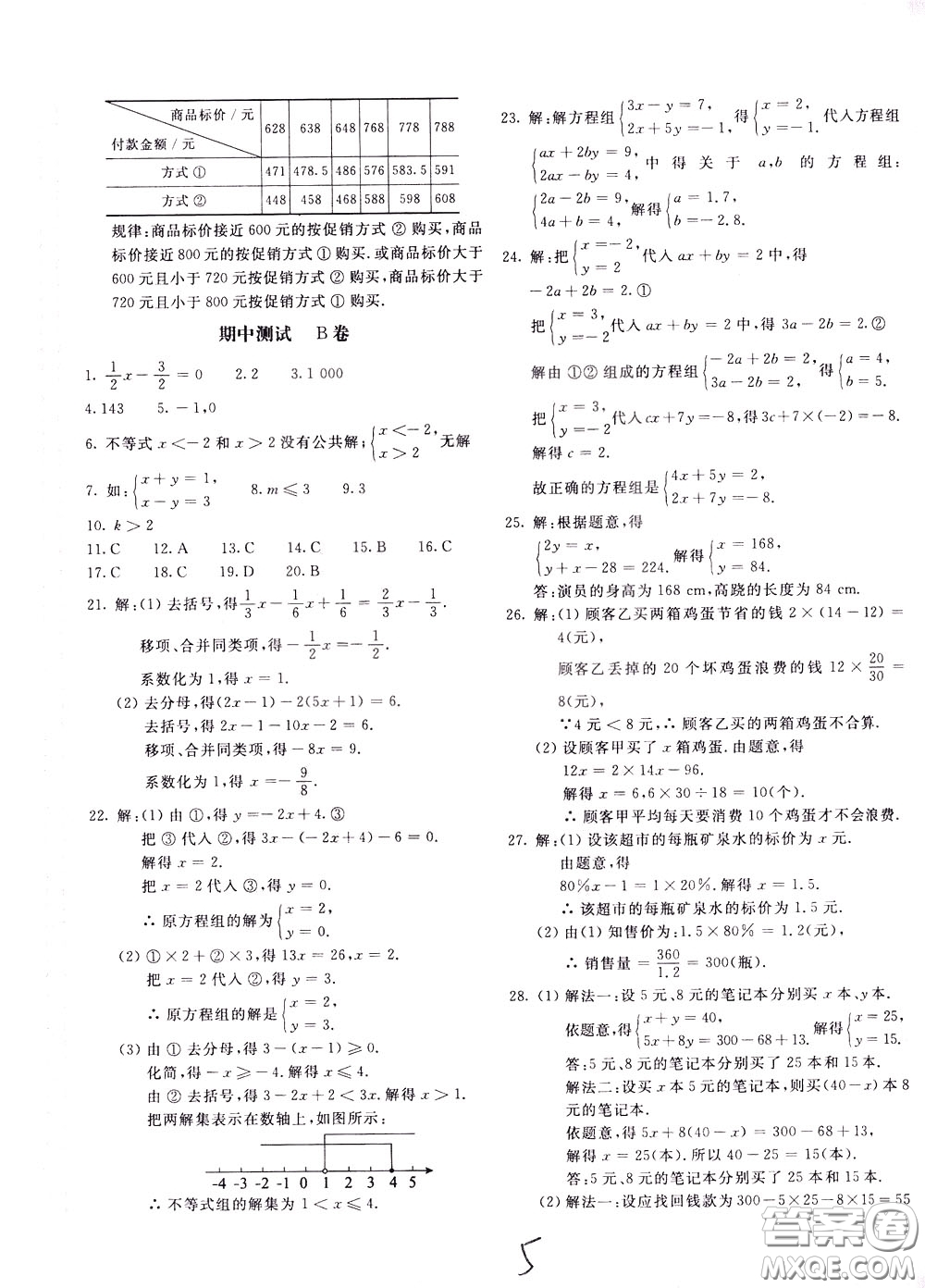 2020年新課堂AB卷單元測(cè)試數(shù)學(xué)七年級(jí)下冊(cè)華東師大版參考答案