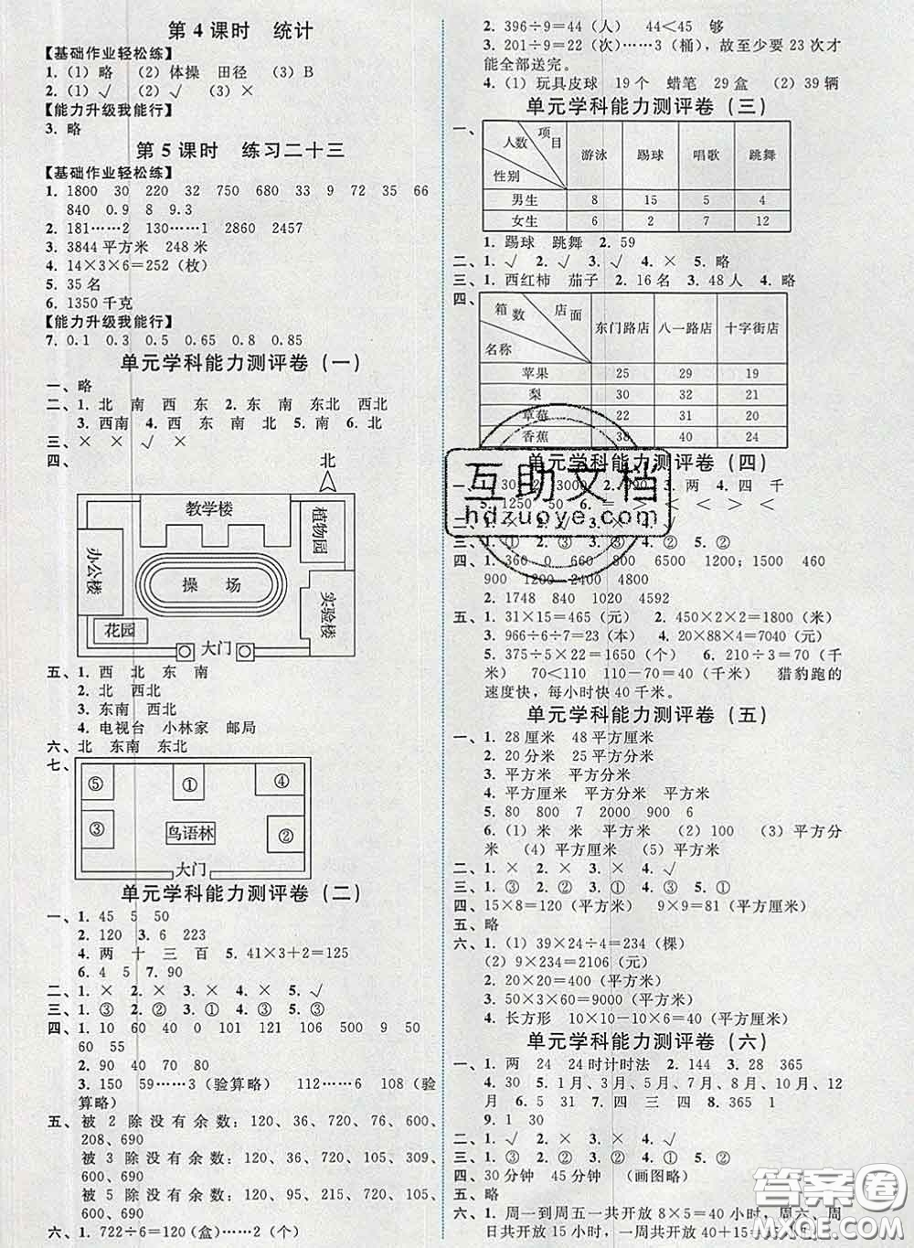 2020春能力培養(yǎng)與測試三年級(jí)數(shù)學(xué)下冊人教版湖南專版答案