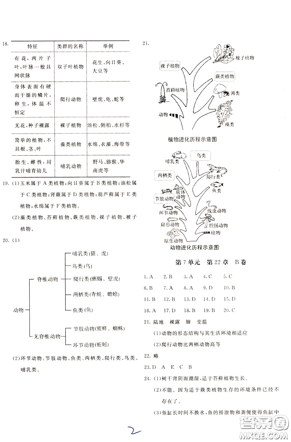 2020年新課堂AB卷單元測(cè)生物學(xué)八年級(jí)下冊(cè)北師大版參考答案