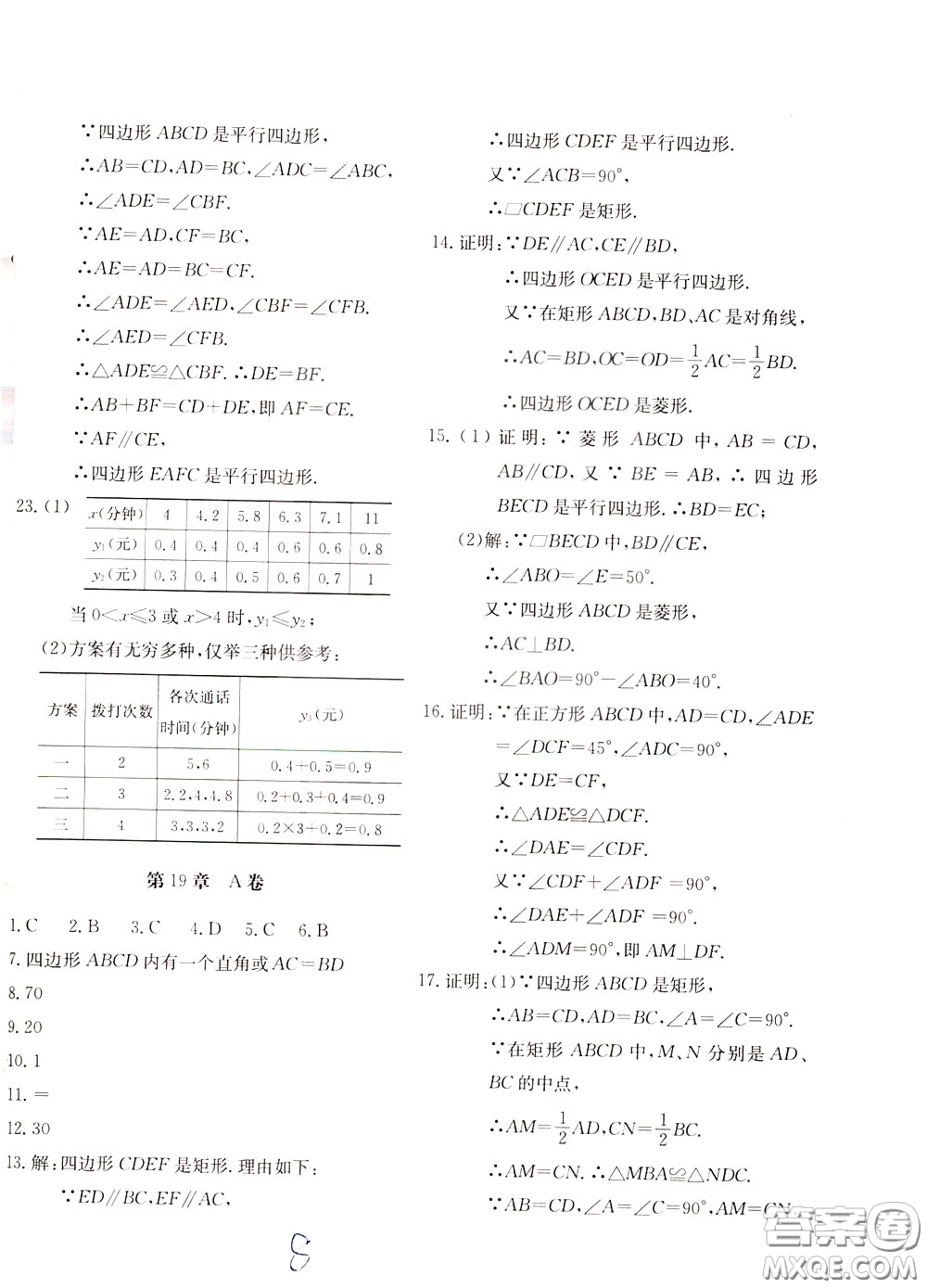 2020年新課堂AB卷單元測數(shù)學(xué)八年級下冊華東師大版參考答案